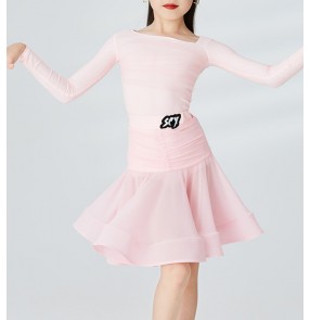 Girls kids light pink latin ballroom dance dresses modern salsa rumba chacha latin dancing costumes  modern dance outfits for children 